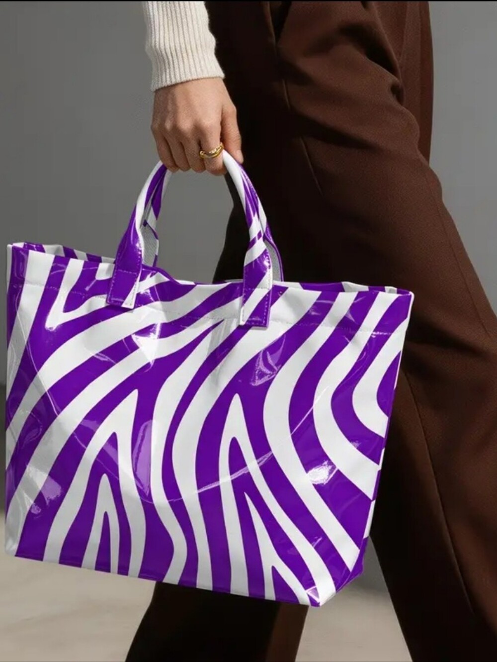 Women Purple Daily Commute Zebra Tote Bag Large